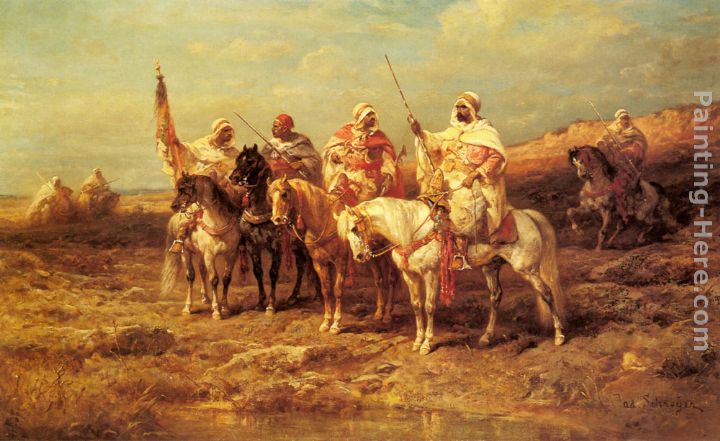 Adolf Schreyer Arab Horsemen by a Watering Hole